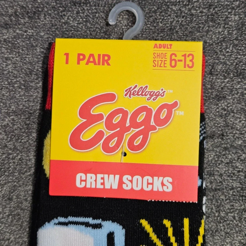 Kelloggs Eggo Waffle Mens Crew‎ Socks Black Toaster Graphic Shoe Size 6-13 NEW